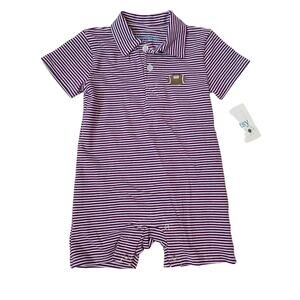 NWT 3M Itsy Bitsy Purple Stripe Football Romper